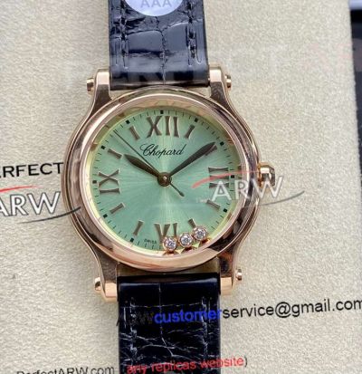 YF Factory Swiss Chopard Happy Diamond Super Clone Rose Gold Mint Green Dial Watch